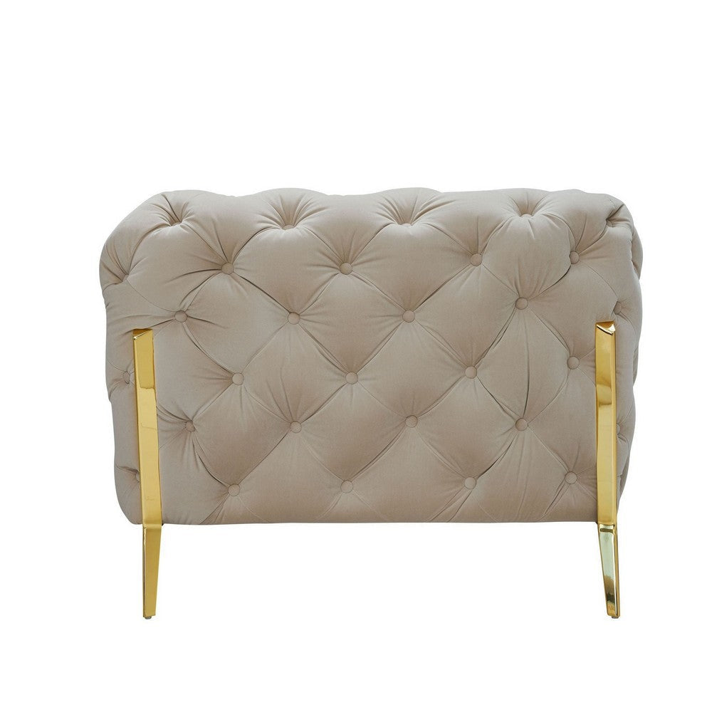 Vigo 74 Inch Loveseat Button Tufted Chesterfield Curved Beige Gold By Casagear Home BM317257