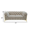 Vigo 74 Inch Loveseat Button Tufted Chesterfield Curved Beige Gold By Casagear Home BM317257