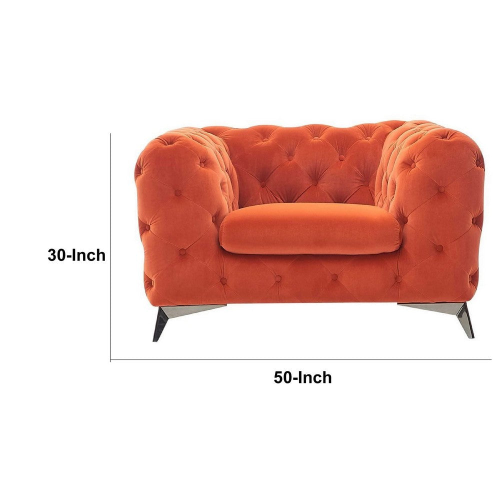 Reno Liz 50 Inch Accent Chair Chesterfield Button Tufted Orange Black By Casagear Home BM317259