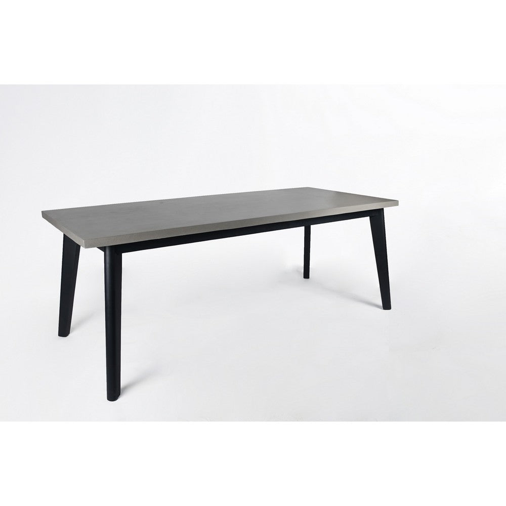 Eni 79 Inch Outdoor Dining Table, Natural Gray Concrete, Acacia Wood, Black By Casagear Home