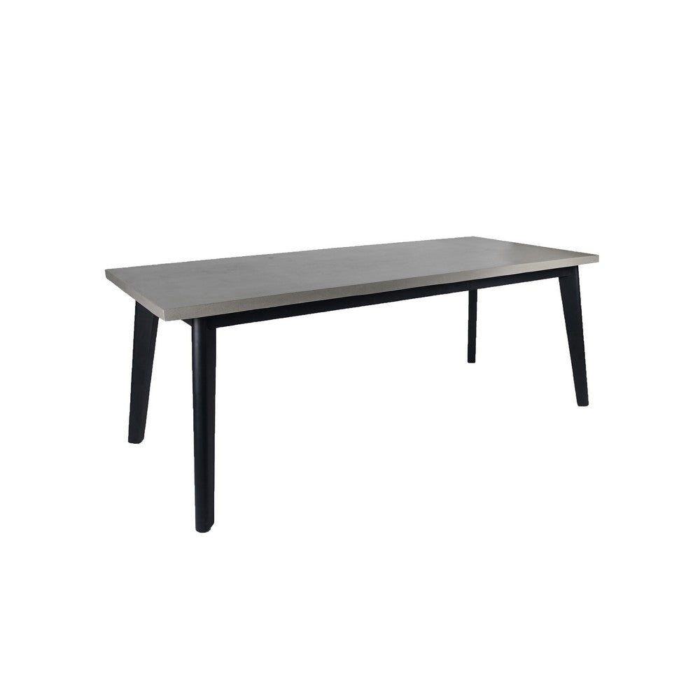 Eni 79 Inch Outdoor Dining Table, Natural Gray Concrete, Acacia Wood, Black By Casagear Home