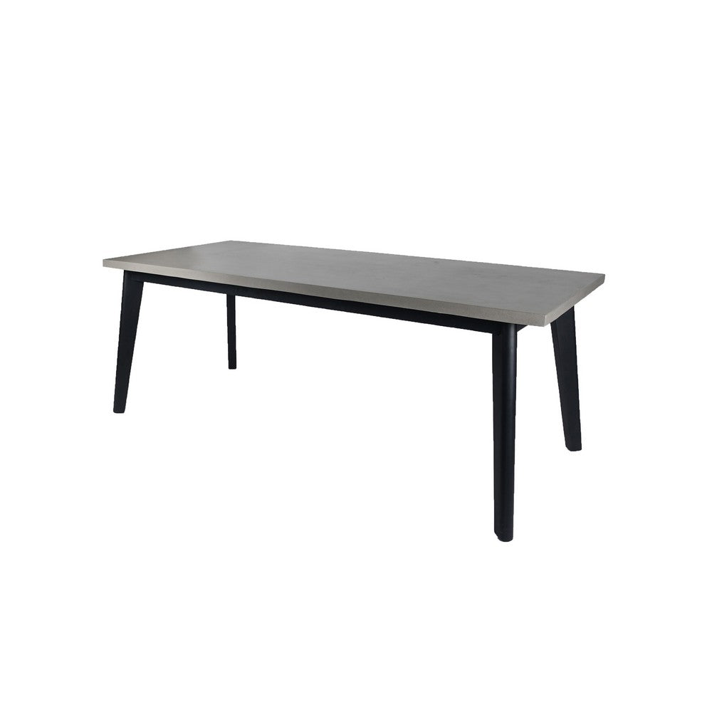 Eni 79 Inch Outdoor Dining Table, Natural Gray Concrete, Acacia Wood, Black By Casagear Home