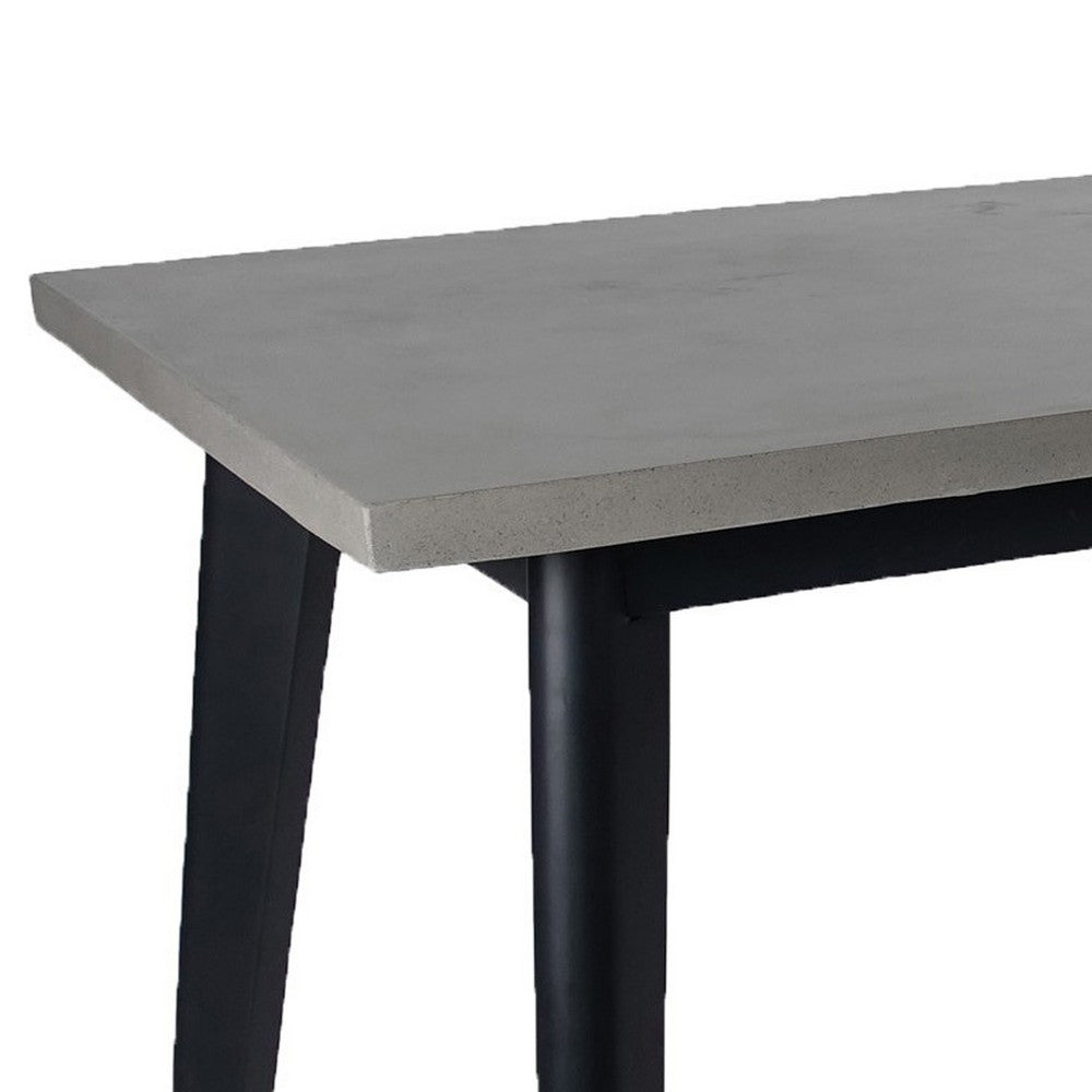 Eni 79 Inch Outdoor Dining Table, Natural Gray Concrete, Acacia Wood, Black By Casagear Home