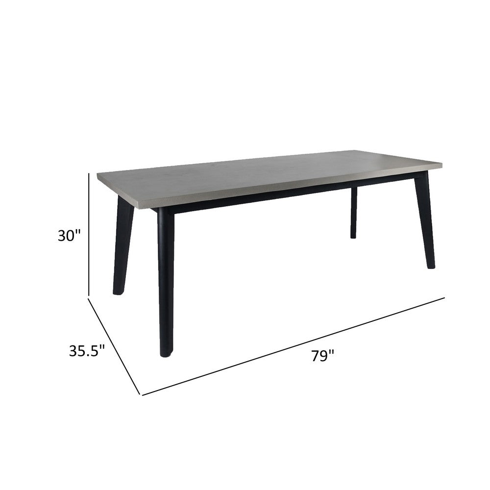 Eni 79 Inch Outdoor Dining Table, Natural Gray Concrete, Acacia Wood, Black By Casagear Home