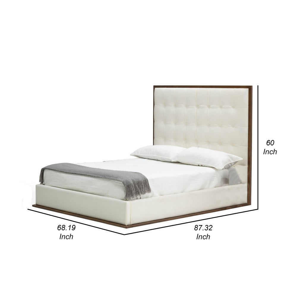 Cid Jess Queen Platform Bed White Tufted Faux Leather Walnut Brown By Casagear Home BM317264