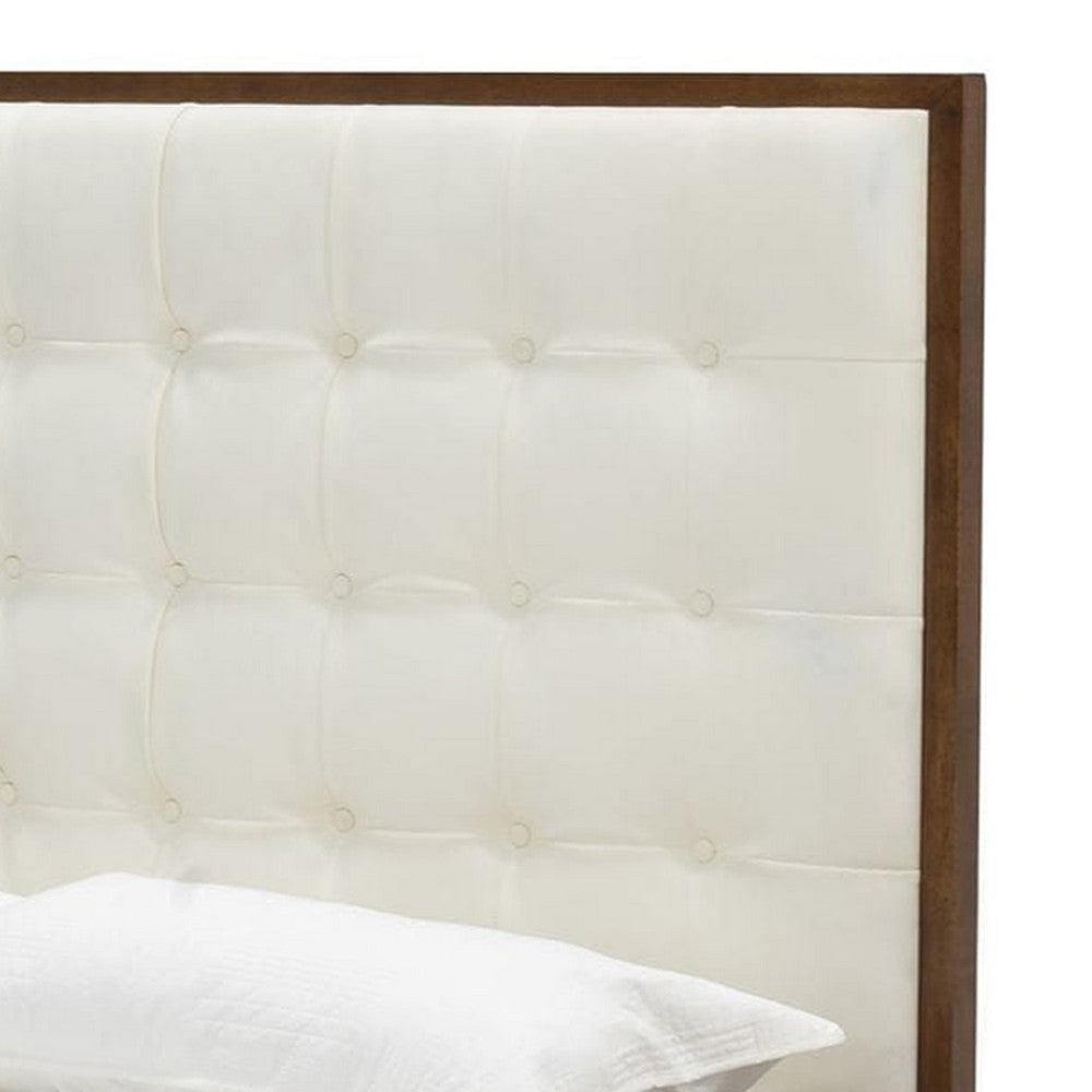 Cid Jess King Platform Bed Tufted Faux Leather Upholstery White Brown By Casagear Home BM317265