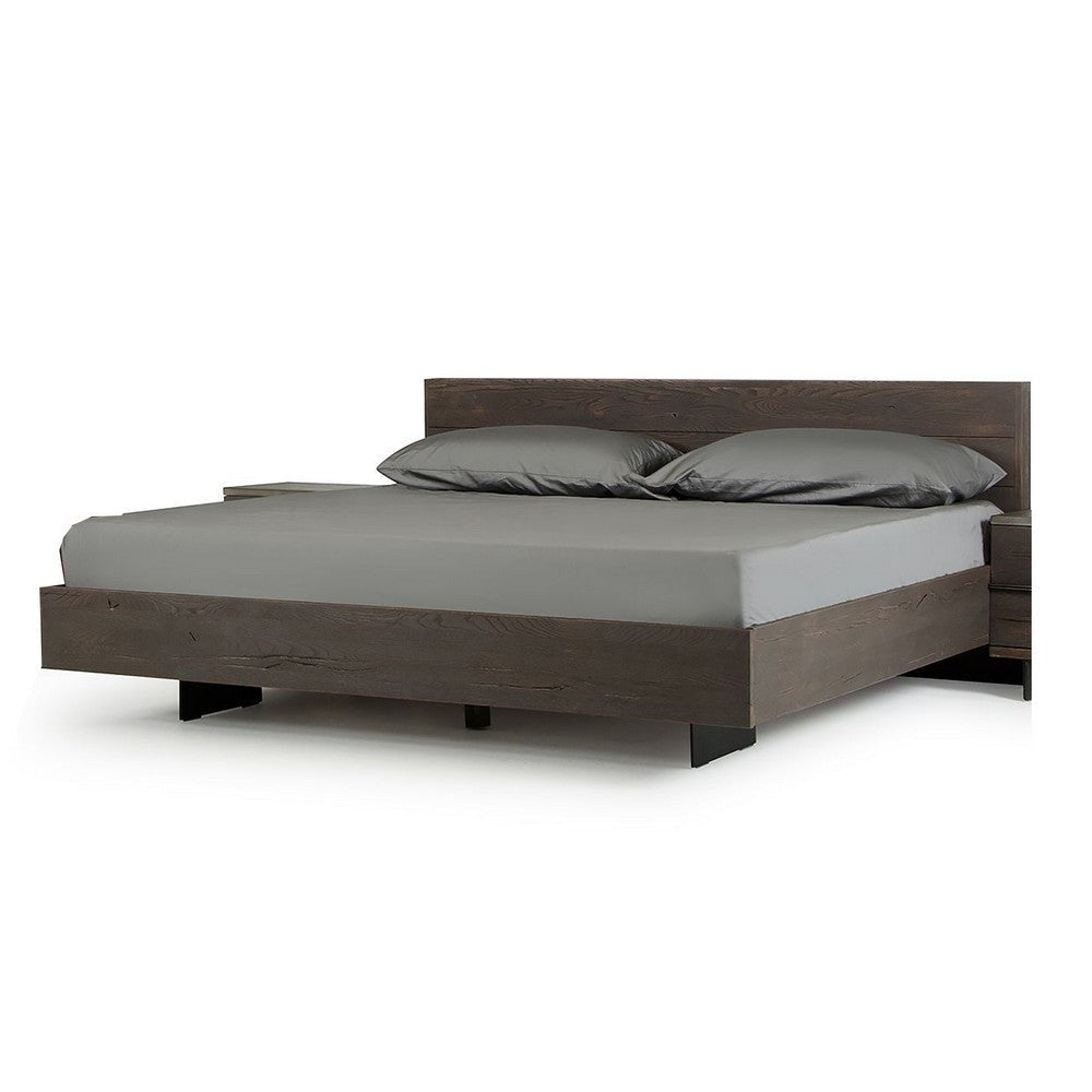 Sano King Platform Bed Solid Aged Oak Panel Dark Brown Oil Rubbed Finish By Casagear Home BM317269