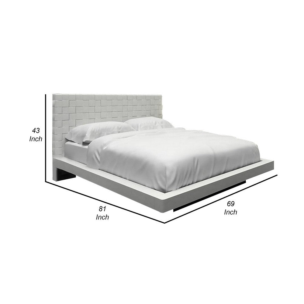 Queen Platform Bed Crosshatch White Faux Leather Upholstered Headboard By Casagear Home BM317272