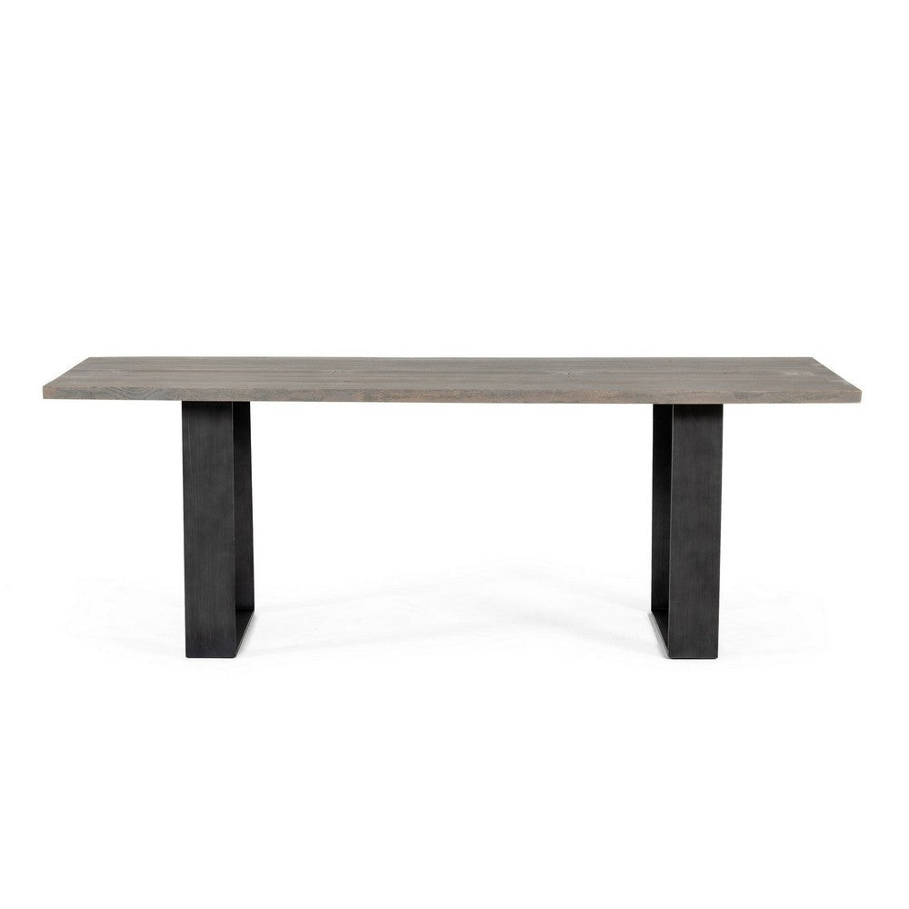 87 Inch Dining Table Rectangular Top Open Metal Panel Gray Oak Black By Casagear Home BM317284