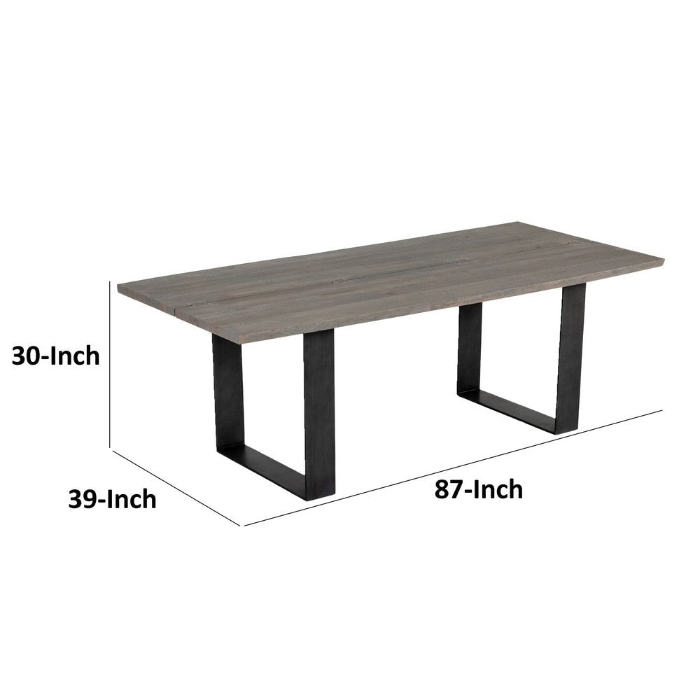 87 Inch Dining Table Rectangular Top Open Metal Panel Gray Oak Black By Casagear Home BM317284