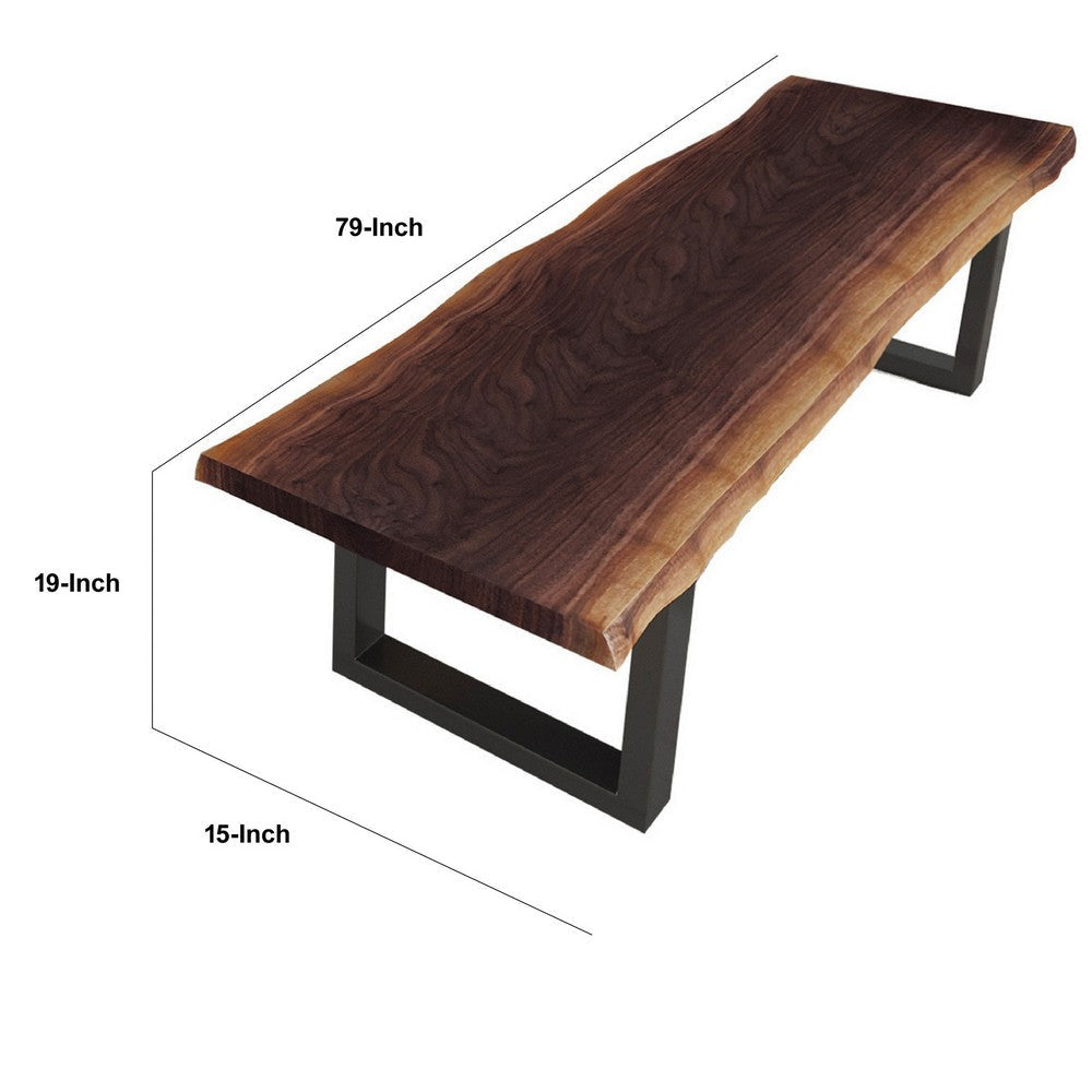 Cid Xue 79 Inch Dining Bench Brown Live Edge Rectangular Top Black Metal By Casagear Home BM317285