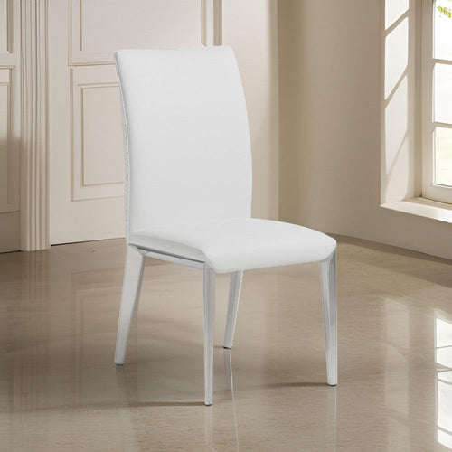 18 Inch Dining Side Chair Set of 2, Plush White Faux Leather Seat, Metal By Casagear Home