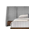 Nie Queen Bed Gray Upholstered Wide Wall Headboard Walnut Brown Wood By Casagear Home BM317290