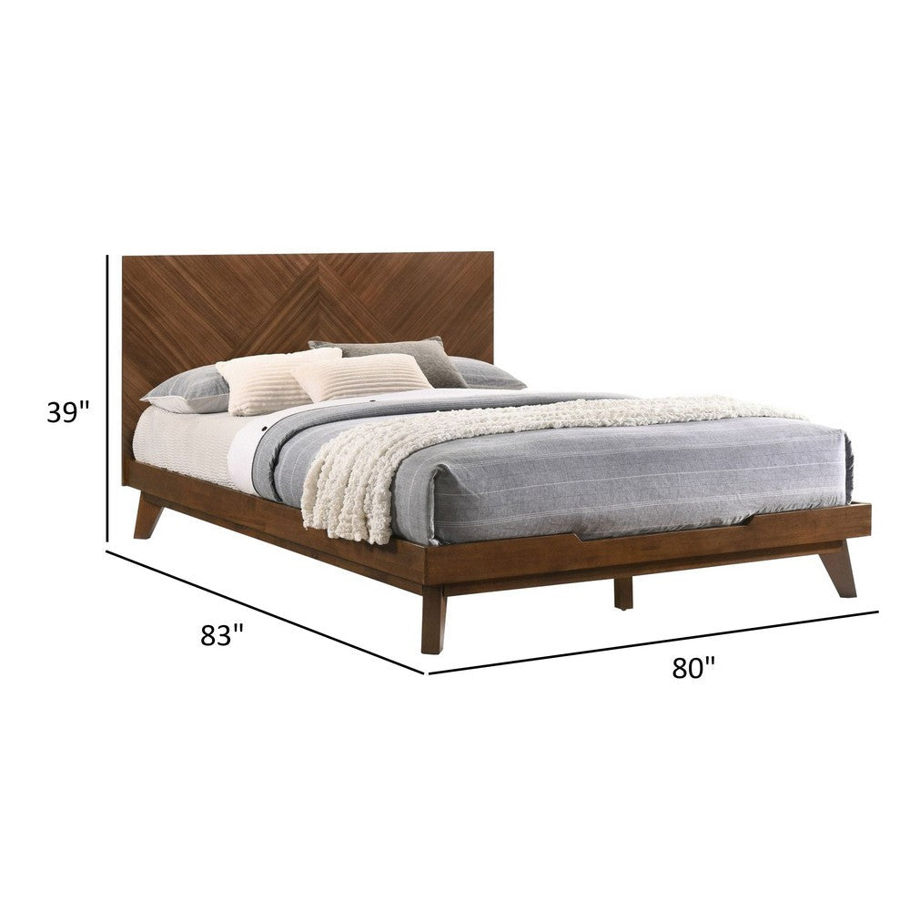 Soer King Size Bed Chevron Pattern Tall Headboard Walnut Brown Solid Wood By Casagear Home BM317293