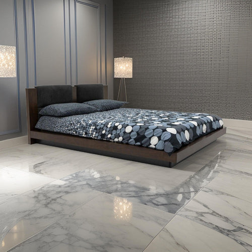 Noe Col King Bed, Dark Gray Pillow Upholstered Headboard, Low Profile Brown By Casagear Home