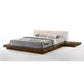 Nia Queen Size Bed, White Faux Leather, Walnut Brown Low Profile Platform  By Casagear Home