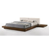 Nia Queen Size Bed, White Faux Leather, Walnut Brown Low Profile Platform  By Casagear Home