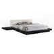 Nia Queen Size Bed, White Faux Leather, Black Low Profile Platform Bed