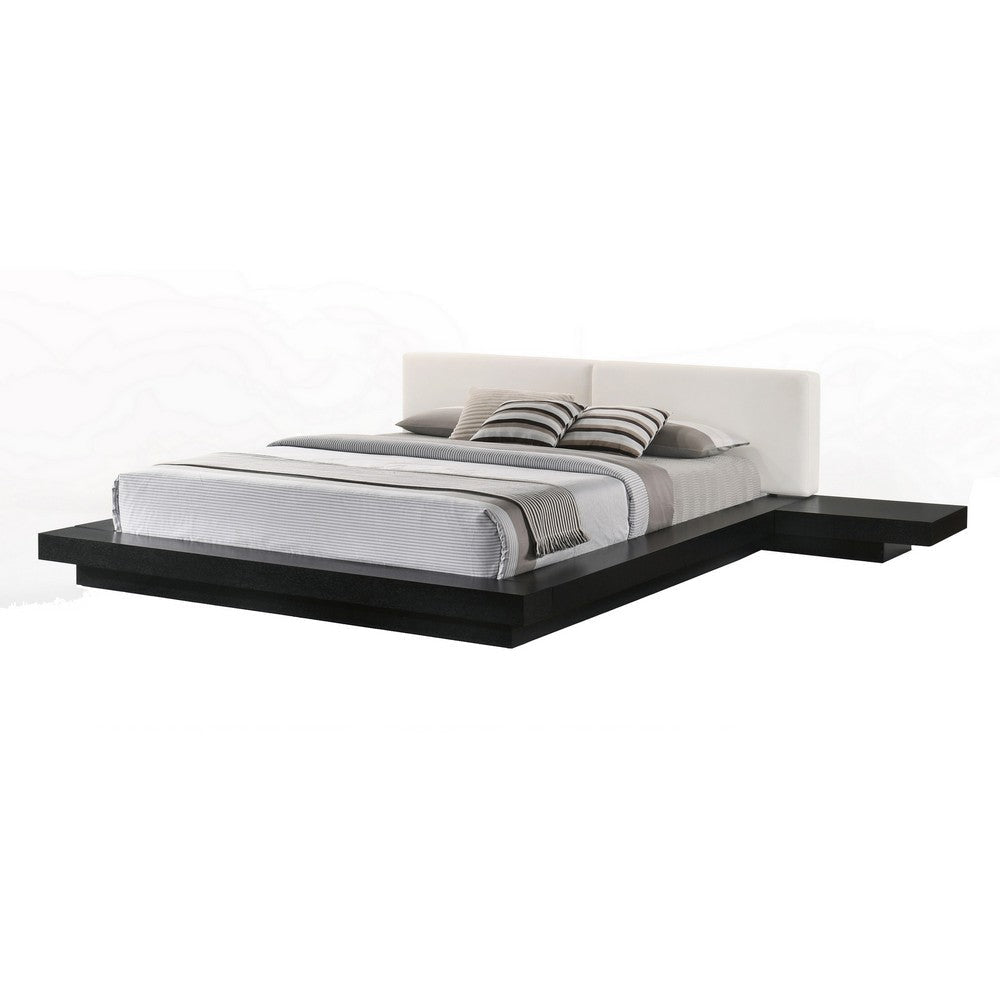 Nia Queen Size Bed White Faux Leather Black Low Profile Platform Bed BM317297