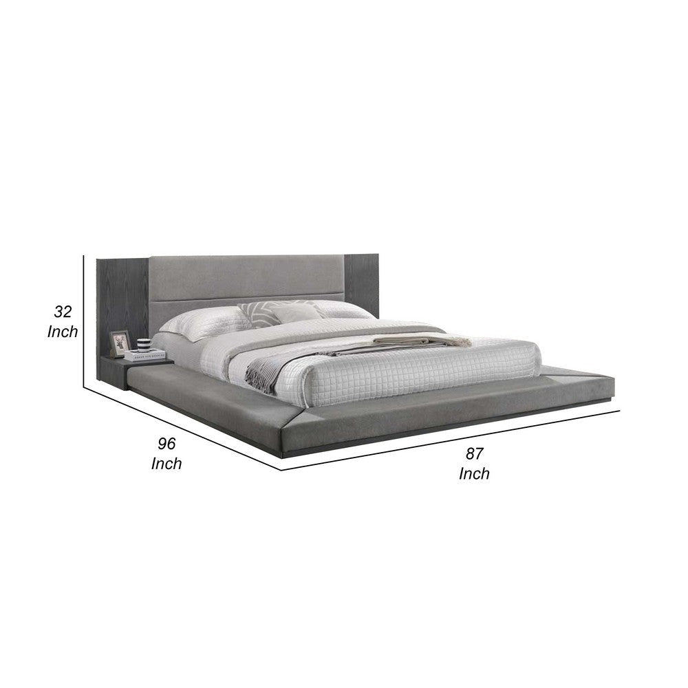 Noe Ruby Queen Bed with Built in Nightstands Low Height Gray Upholstery By Casagear Home BM317307