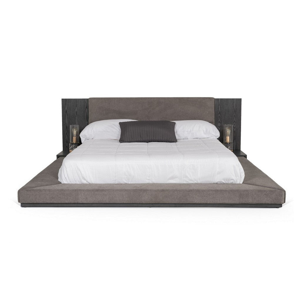 Noe Ruby King Bed Low Height with Built in Nightstands Gray Upholstery By Casagear Home BM317308