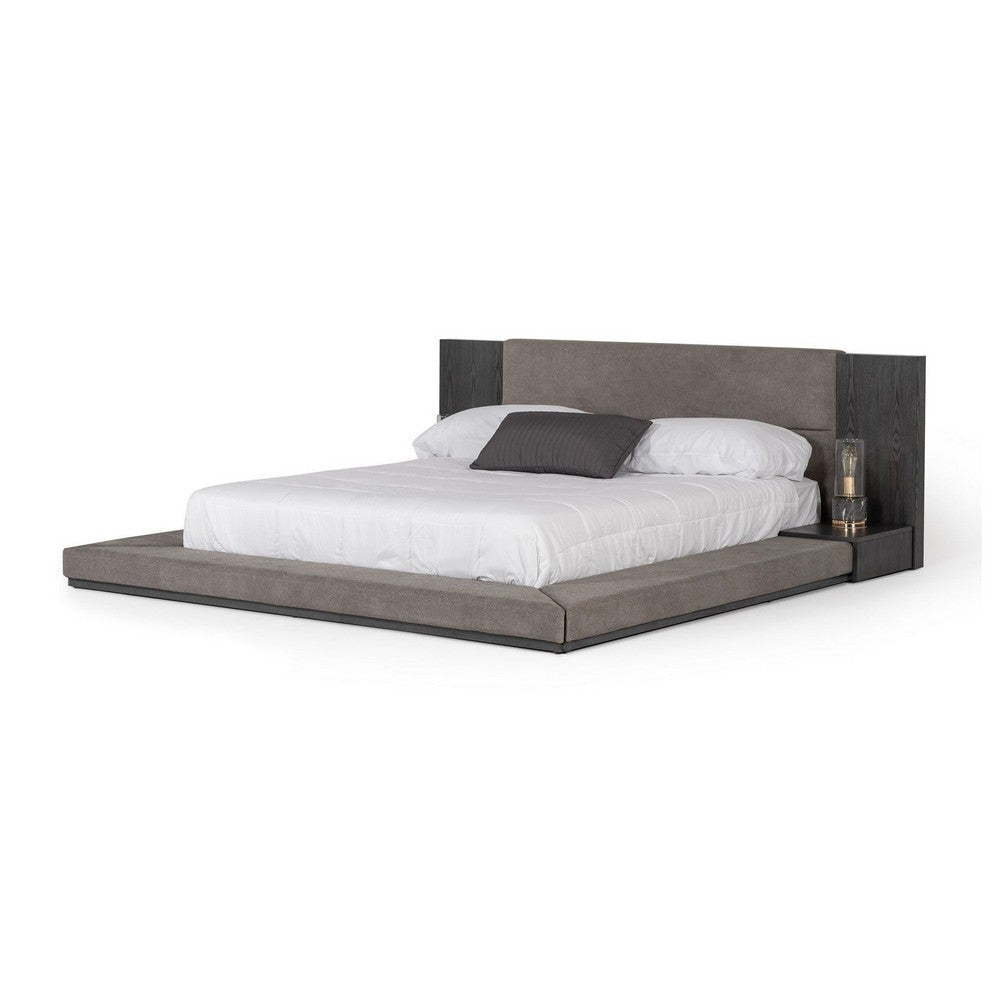 Noe Ruby King Bed Low Height with Built in Nightstands Gray Upholstery By Casagear Home BM317308