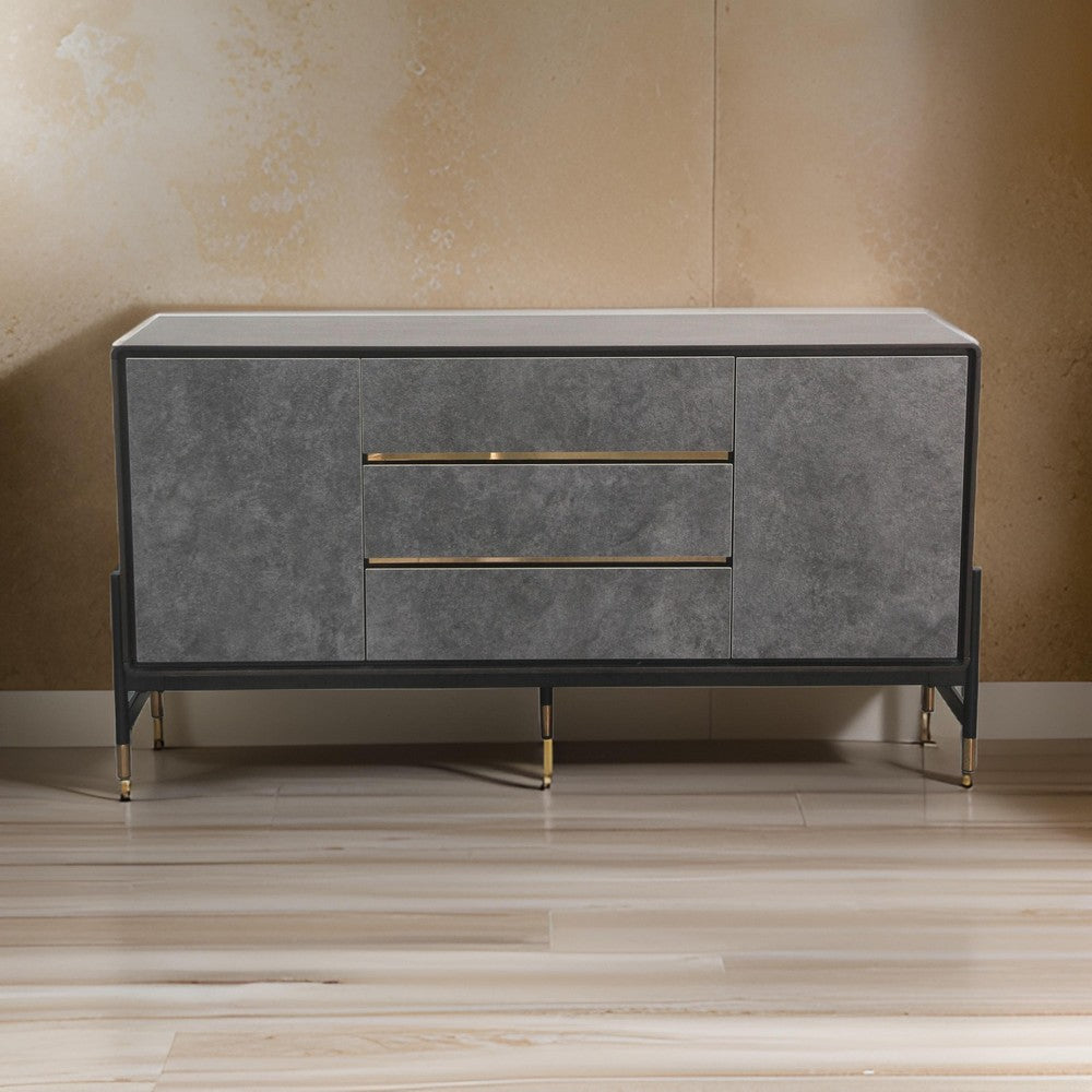 Cid Rue 59 Inch Buffet Sideboard 2 Cabinets 3 Drawers Black Brown Gold By Casagear Home BM317319