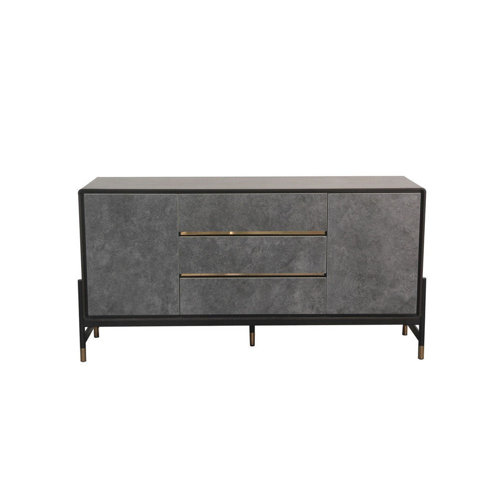 Cid Rue 59 Inch Buffet Sideboard, 2 Cabinets, 3 Drawers, Black, Brown, Gold By Casagear Home