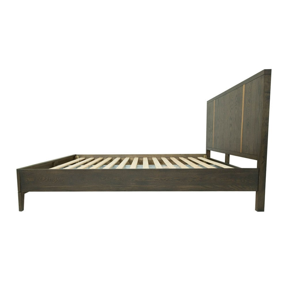 Cid Ohio Queen Size Platform Bed Panel Headboard with Gold Accents Brown By Casagear Home BM317321