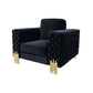 Reno Rio 45 Inch Accent Chair Square Arms Plush Black Velvet Gold By Casagear Home BM317323