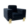 Reno Rio 45 Inch Accent Chair, Square Arms, Plush Black Velvet, Gold By Casagear Home