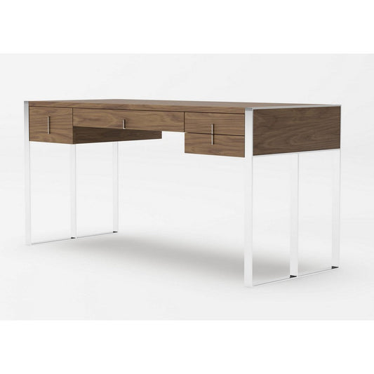 62 Inch Office Desk, 4 Drawers, Modern Chrome Metal Frame, Walnut Brown By Casagear Home