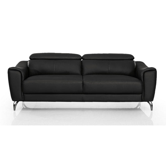 Reno Mave 80 Inch Sofa, Chrome, Flared Arms, Plush Black Top Grain Leather By Casagear Home