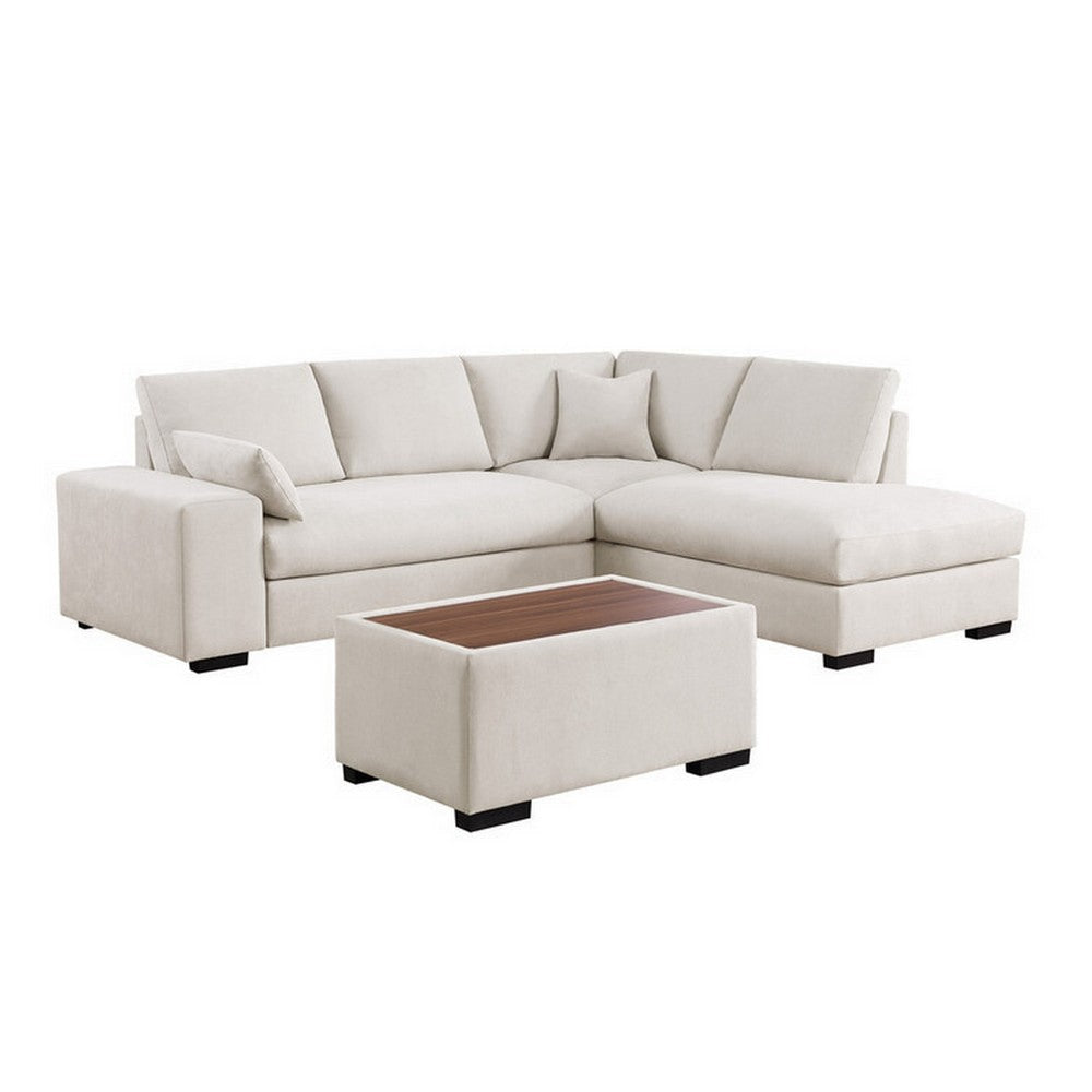 Eri 100 Inch Sectional Sofa, Right Facing Chaise, Ottoman, Pillows, Beige By Casagear Home