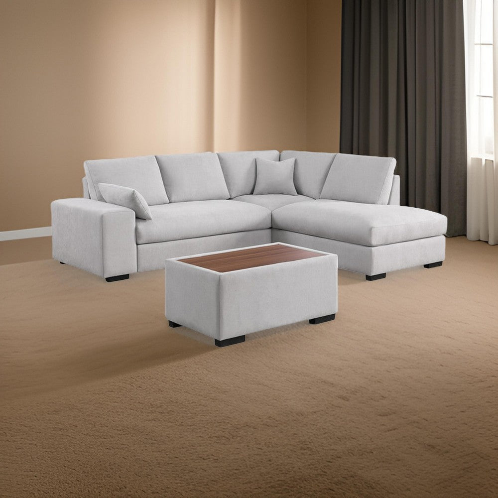 Eri 100 Inch Sectional Sofa, Right Chaise, Ottoman, Pillows, Light Gray By Casagear Home