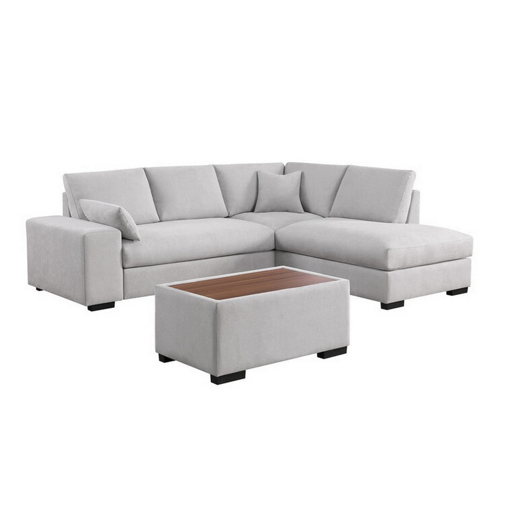 Eri 100 Inch Sectional Sofa, Right Chaise, Ottoman, Pillows, Light Gray By Casagear Home