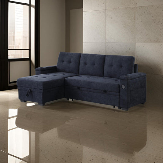 Lna 84 Inch Sectional Sofa, Pull Out Bed, Storage Chaise, USB, Dark Gray By Casagear Home