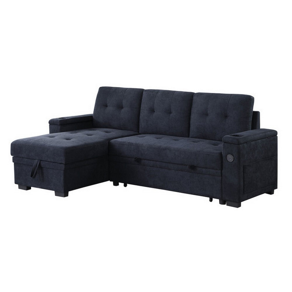 Lna 84 Inch Sectional Sofa, Pull Out Bed, Storage Chaise, USB, Dark Gray By Casagear Home