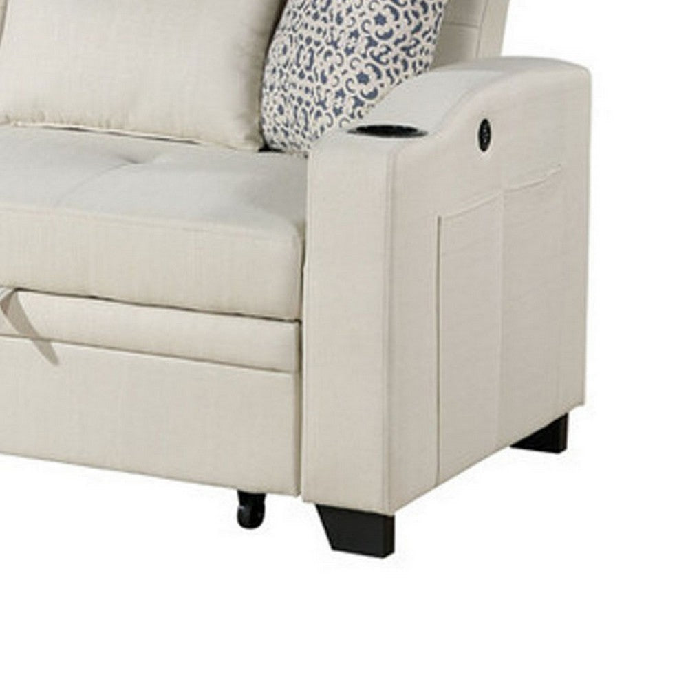 Tene 71 Inch Convertible Sleeper Loveseat USB 4 Accent Pillows Beige By Casagear Home BM317334