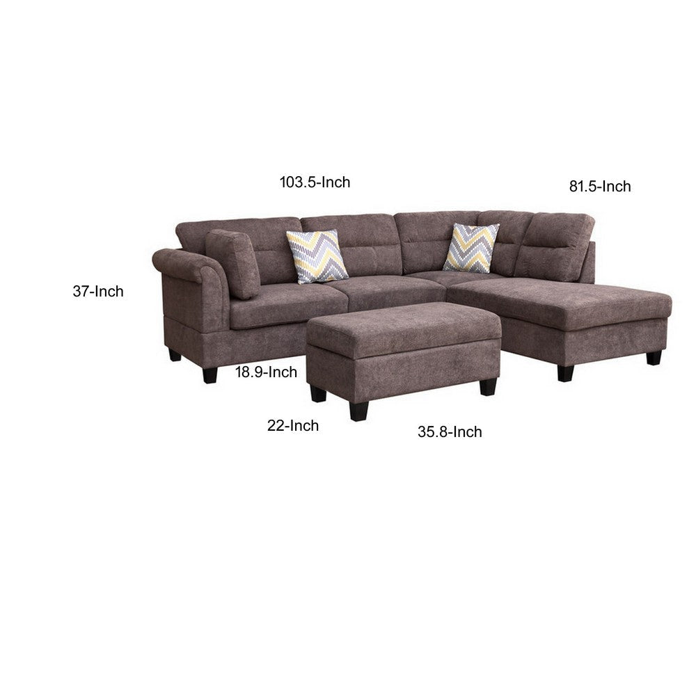 Ari 104 Inch Sectional Sofa Right Facing Chaise Ottoman 2 Pillows Brown By Casagear Home BM317338