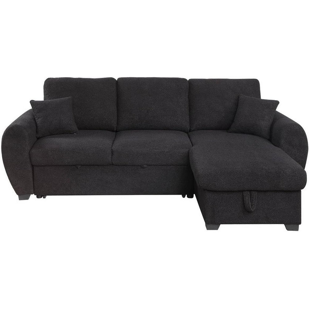 Ica 95 Inch Sleeper Sectional Sofa with Storage Chaise Black Teddy Fleece By Casagear Home BM317339