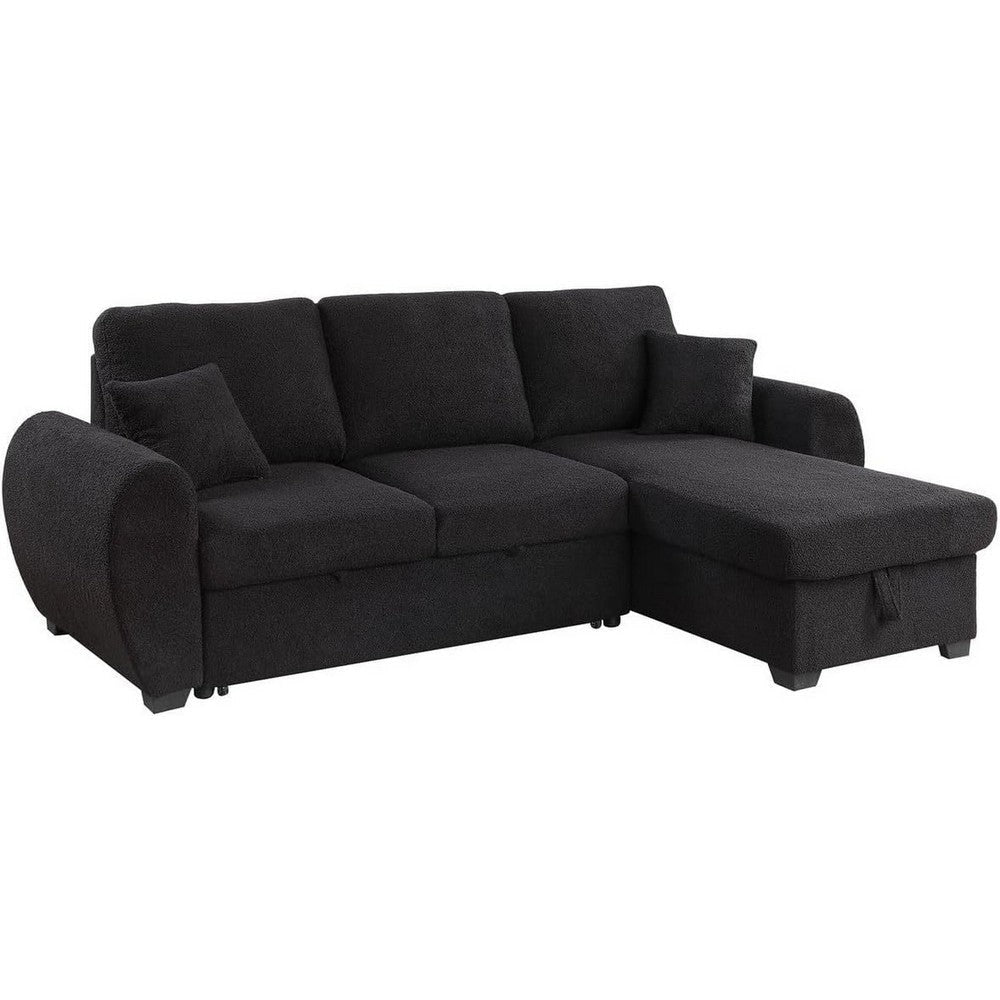 Ica 95 Inch Sleeper Sectional Sofa with Storage Chaise, Black Teddy Fleece By Casagear Home