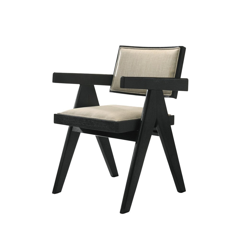 Bili 3pc Dining Armchair and Side Table Set Open Backrests Beige Black By Casagear Home BM317344