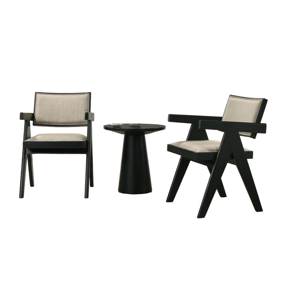 Bili 3pc Dining Armchair and Side Table Set, Open Backrests, Beige, Black By Casagear Home