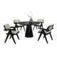 Bili 5pc Round Dining Table and 4 Armchairs Set, Open Back, Beige, Black By Casagear Home