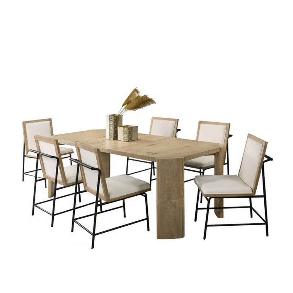 Meni 7pc Extendable Dining Table with 5 Chairs and Bench, Cream, Black By Casagear Home