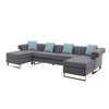 Ore 128 Inch Sectional Sofa with Double Chaise, 5 Seater, Gray Velvet By Casagear Home