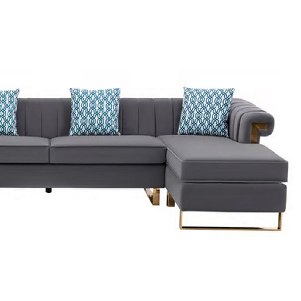 Ore 128 Inch Sectional Sofa with Double Chaise 5 Seater Gray Velvet By Casagear Home BM317350