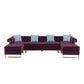 Ore 128 Inch Sectional Sofa with Double Chaise 5 Seater Purple Velvet By Casagear Home BM317351