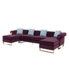 Ore 128 Inch Sectional Sofa with Double Chaise, 5 Seater, Purple Velvet By Casagear Home